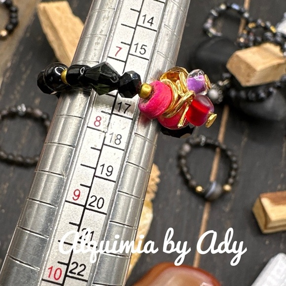 Black onyx beaded gem ring band bohemian - Picture 2 of 2